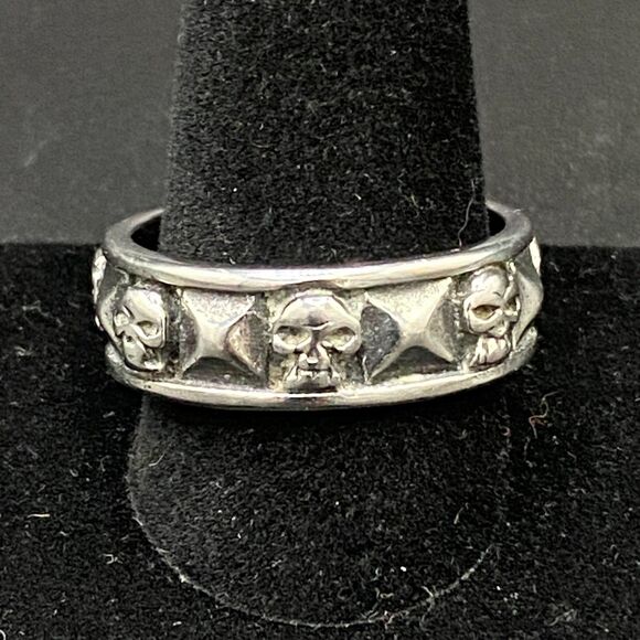 Spikes Stainless Steel Skull Ring Gothic Punk Biker Sz 13.75 - Picture 3 of 10